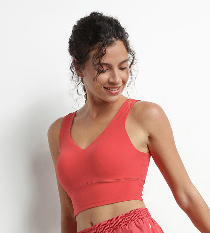 dim Brassière longue en microfibre sculptante Rouge Dim Move dim Brassière longue en microfibre sculptante Rouge Dim Move