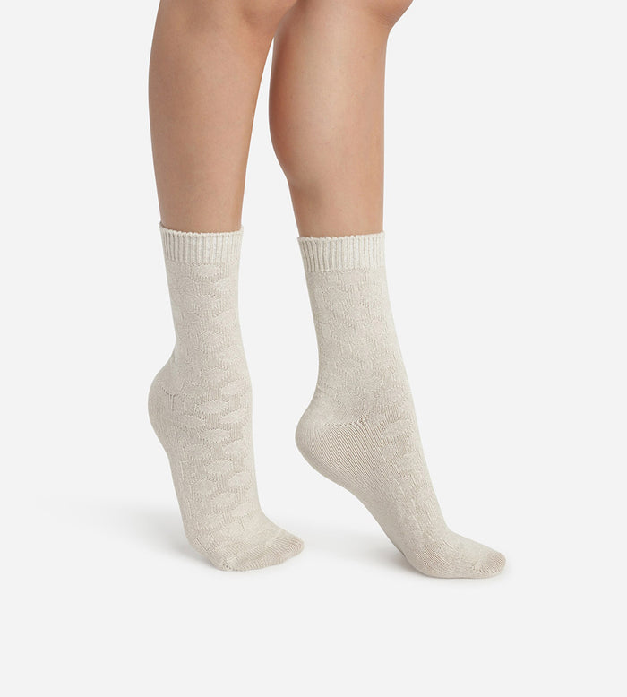 dim Chaussette femme en bambou imprimé cercles Beige Chiné Coton Style