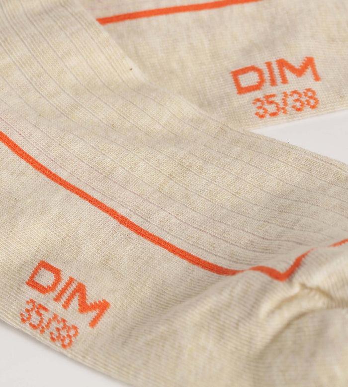 Dim Chaussettes Femme En Coton Côtelé Acier Avec Liseré Coloré Dim Mode