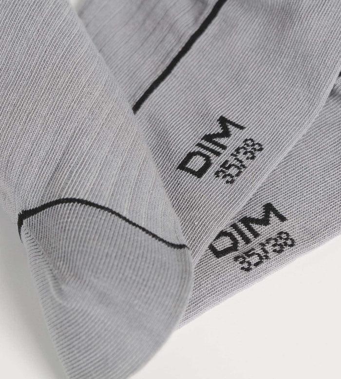 Dim Chaussettes Femme En Coton Côtelé Beige Avec Liseré Coloré Dim Mode