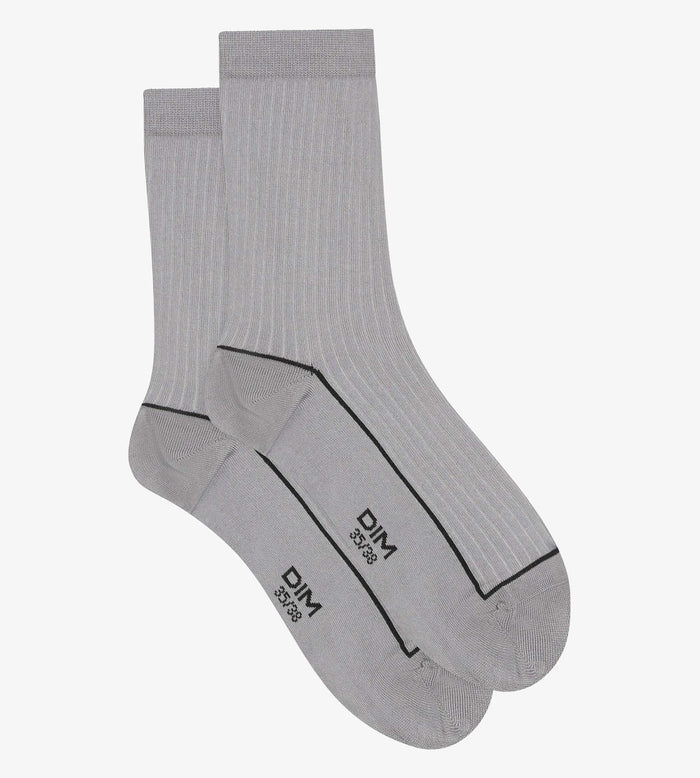 Dim Chaussettes Femme En Coton Côtelé Beige Avec Liseré Coloré Dim Mode