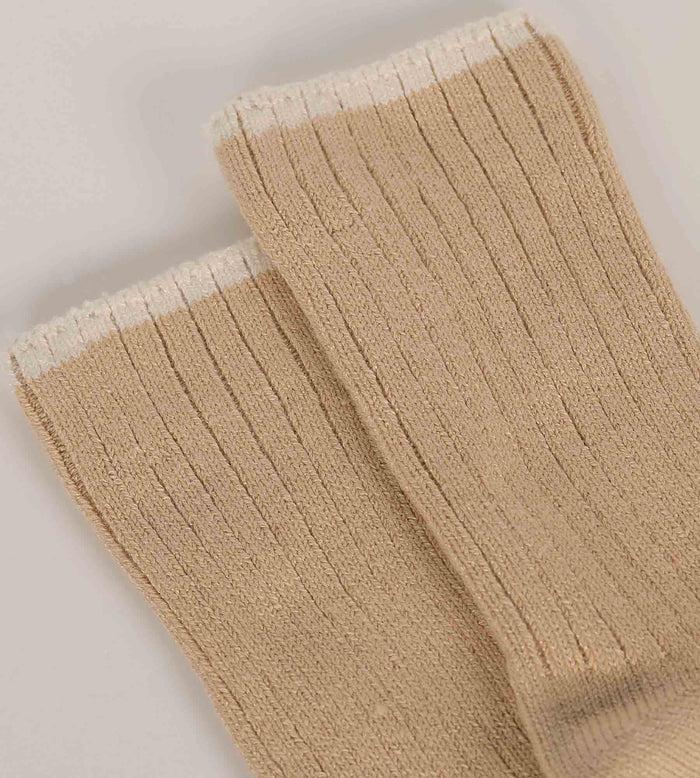 Dim Chaussettes Femme En Maille Côtelée Unie Beige Vanille Dim Bambou