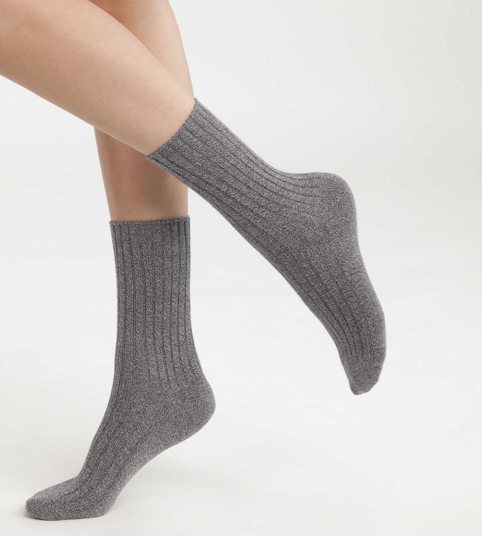 dim Chaussettes femme en maille côtelée unie Gris Chiné Dim Bambou