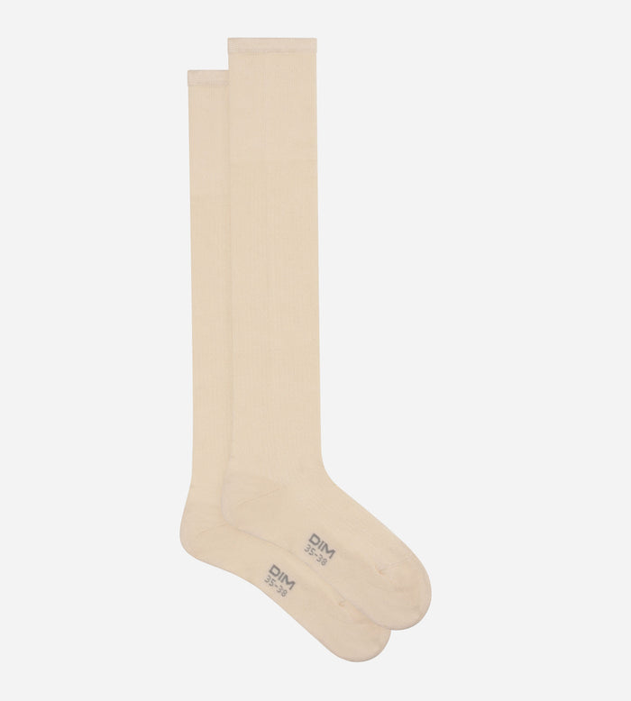 Dim Chaussettes Maxi Hautes Pour Femme En Coton Côtelé Crème Dim