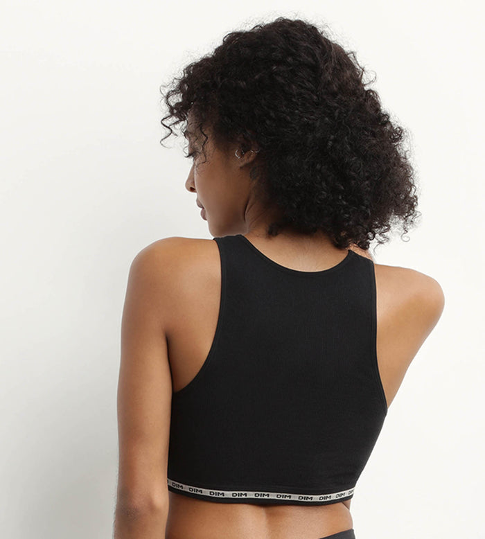 Dim Crop Top En Modal Polyamide Côtelée Sans Couture Noir Dim Icons Seamless