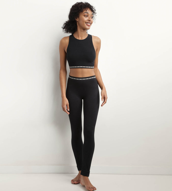 Dim Crop Top En Modal Polyamide Côtelée Sans Couture Noir Dim Icons Seamless