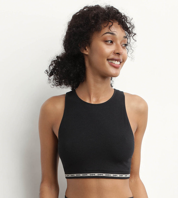 dim Crop top en modal polyamide côtelée sans couture Noir Dim Icons Seamless
