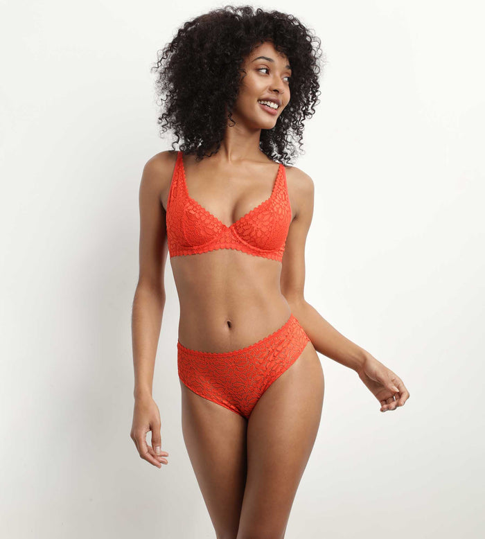 Dim Culotte En Dentelle Florale Ajourée Rouge Feu Daily Dentelle