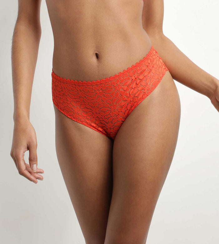 dim Culotte en dentelle florale ajourée Rouge Feu Daily Dentelle