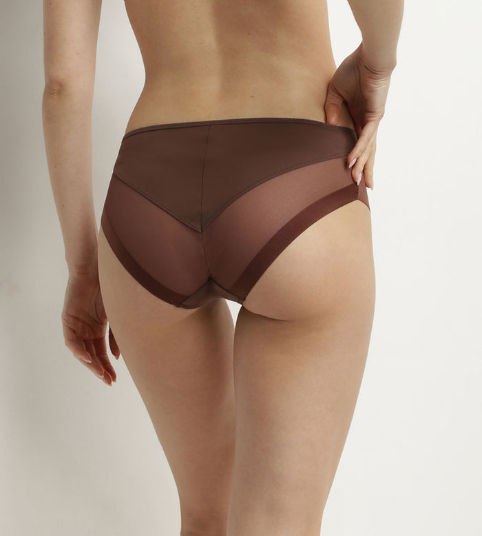 Dim Culotte Midi En Microfibre Et Tulle Marron Brut Dim Generous