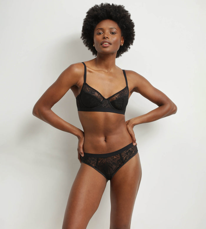 Dim Culotte Midi Pour Femme En Dentelle Noire à Feuillage Mod De Dim