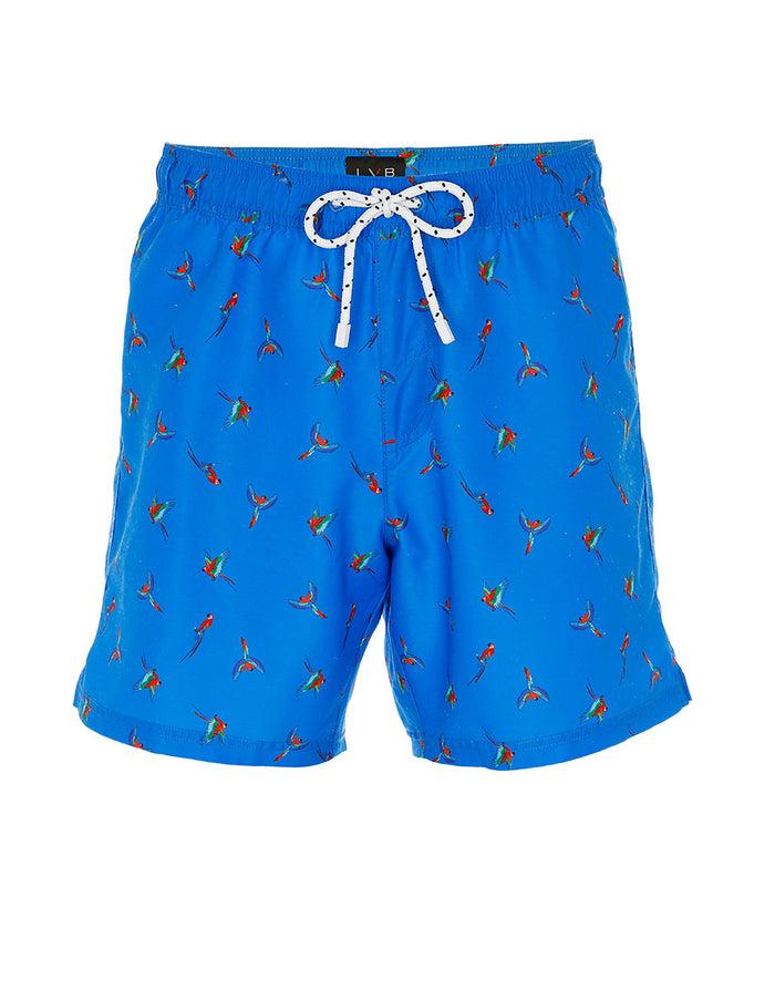 Dim Short De Bain Bleu Royal Motif Perroquets
