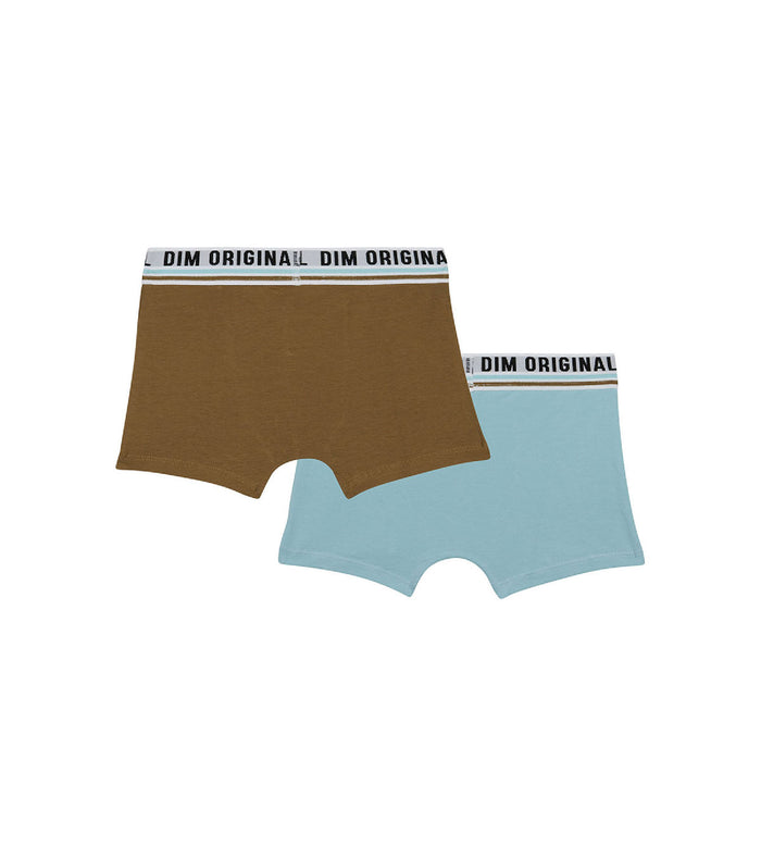 Dim Lot De 2 Boxers Coton Stretch Bleu Marron Ceinture Rétro Dim Originals