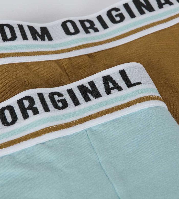 Dim Lot De 2 Boxers Coton Stretch Bleu Marron Ceinture Rétro Dim Originals