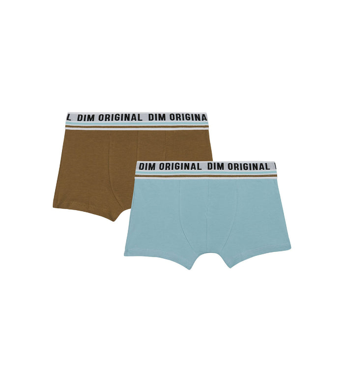 dim Lot de 2 boxers coton stretch Bleu Marron ceinture rétro Dim Originals