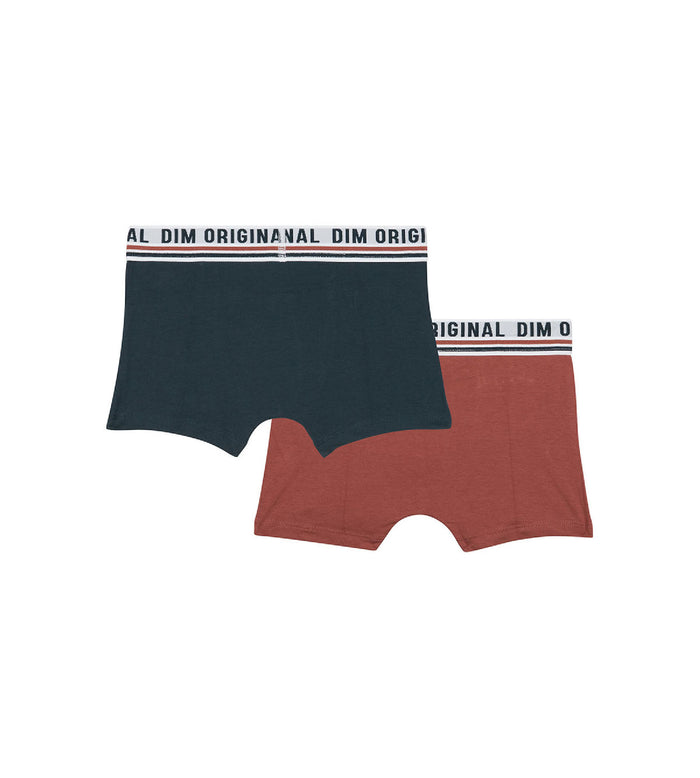 Dim Lot De 2 Boxers Coton Stretch Bleu Rouge Ceinture Rétro Dim Originals