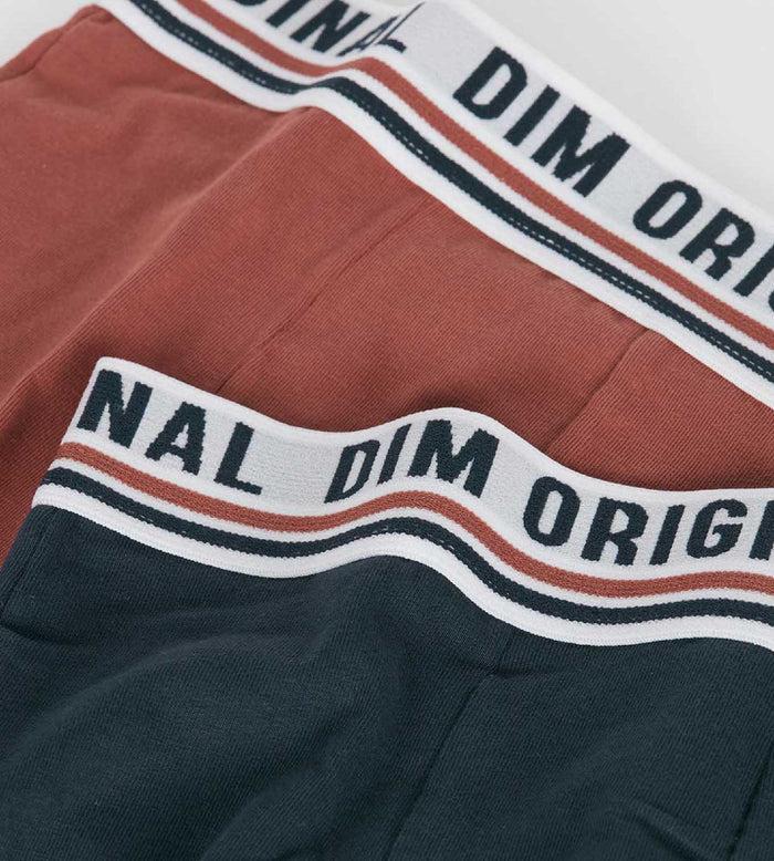 Dim Lot De 2 Boxers Coton Stretch Bleu Rouge Ceinture Rétro Dim Originals