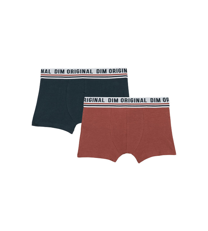 dim Lot de 2 boxers coton stretch Bleu Rouge ceinture rétro Dim Originals