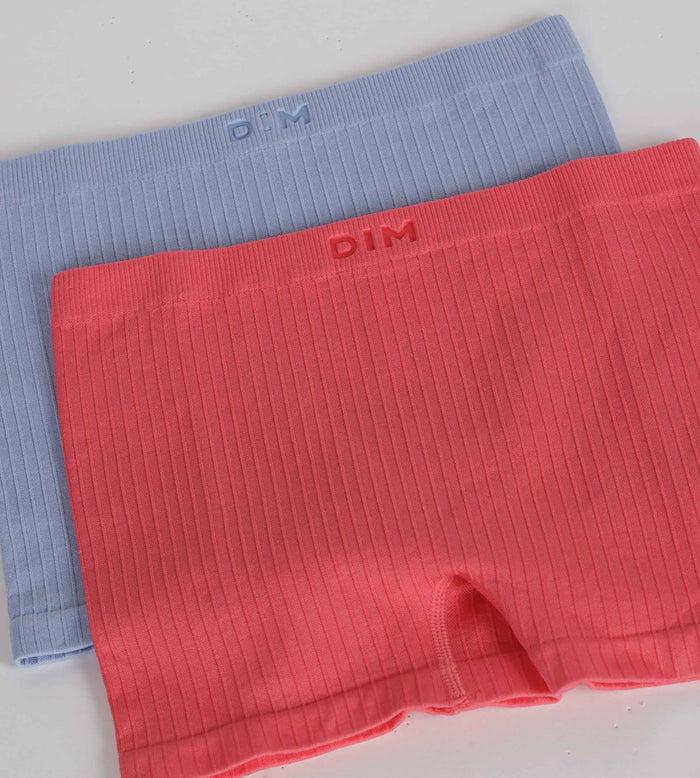 Dim Lot De 2 Boxers Fille Microfibre Bleu Chardon Et Rose Dim Sans Couture