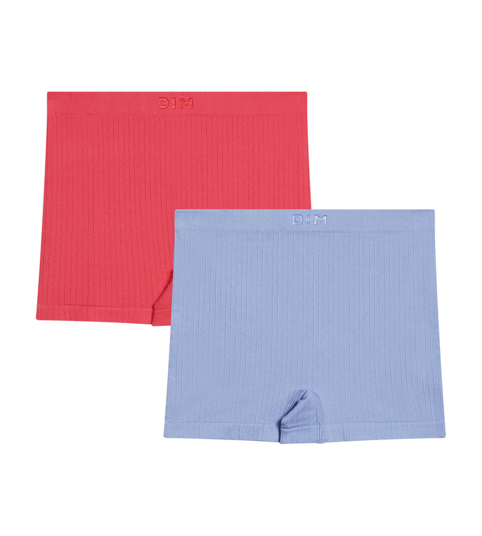 dim Lot de 2 boxers fille microfibre Bleu Chardon et Rose Dim Sans Couture