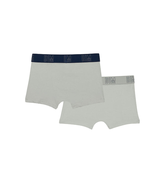 Dim Lot De 2 Boxers Garçon En Coton Bio Gris Bleu Dim Skin Care