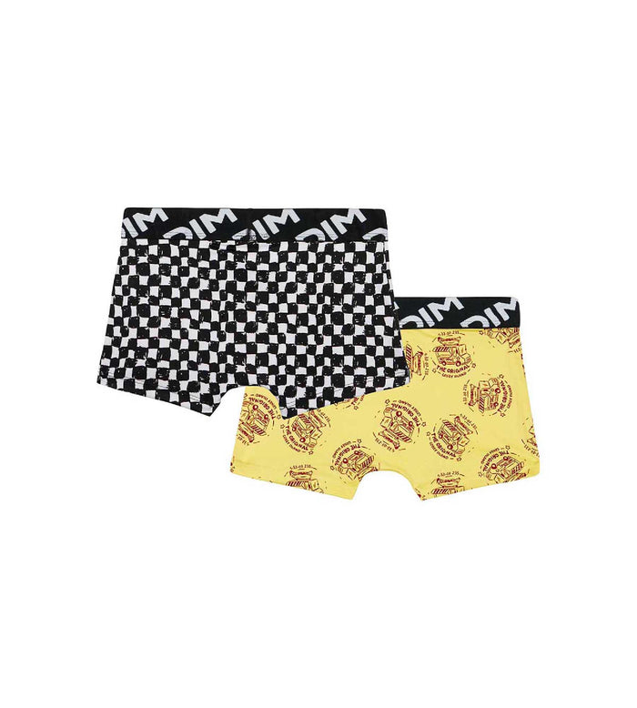 Dim Lot De 2 Boxers Garçons En Microfibre Recyclée Motif Damier Dim Micro