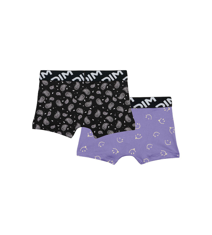 Dim Lot De 2 Boxers Garçons En Microfibre Recyclée Motif Smiley Dim Micro