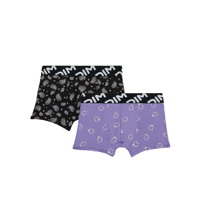 dim Lot de 2 boxers garçons en microfibre recyclée motif smiley Dim Micro