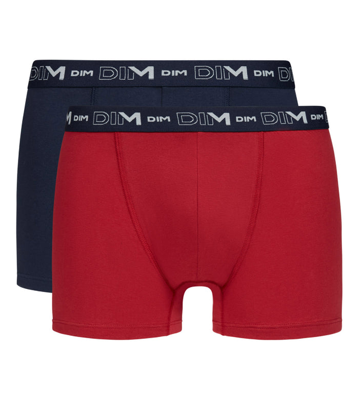 Dim Lot De 2 Boxers Homme Bleu Rouge Ceinture Graphique Dim Coton Stretch