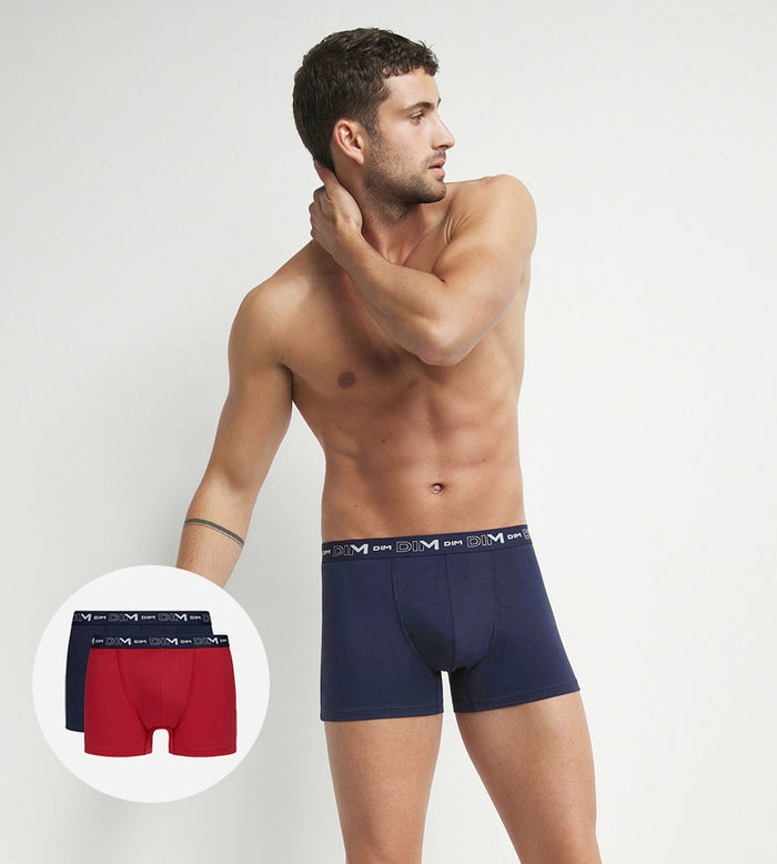 dim Lot de 2 boxers homme Bleu Rouge ceinture graphique Dim Coton Stretch