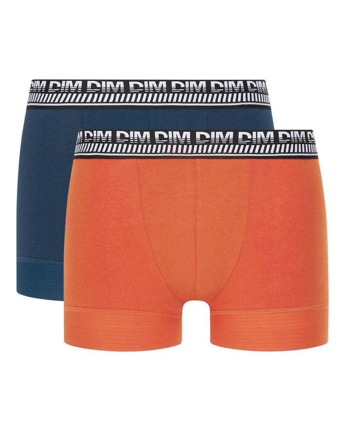 Dim Lot De 2 Boxers Homme En Coton Extensible Bleu Orange Stay And Fit