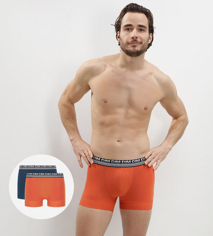 dim Lot de 2 boxers homme en coton extensible Bleu Orange Stay and Fit