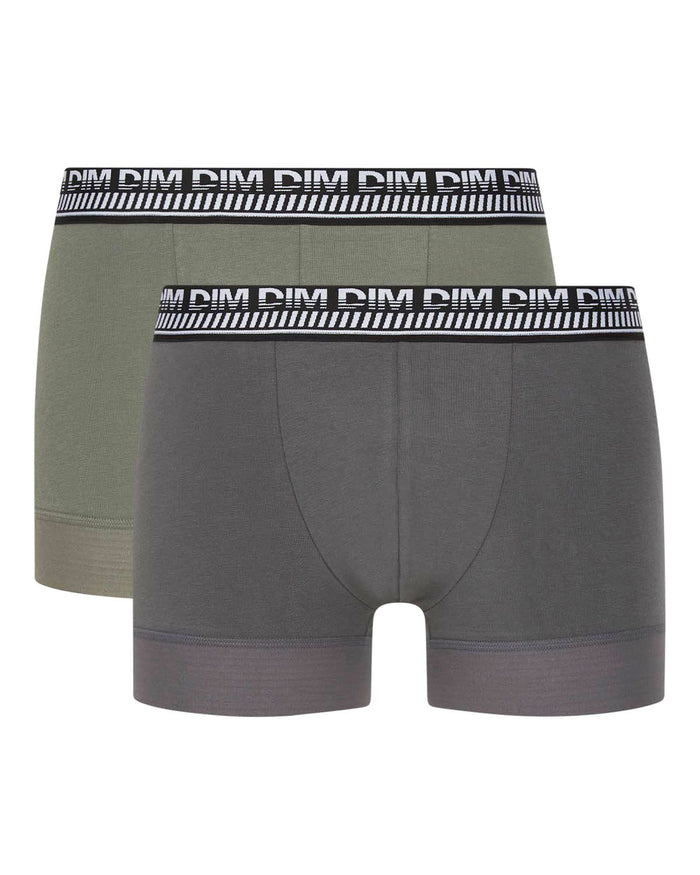 Dim Lot De 2 Boxers Homme En Coton Extensible Vert Olive Stay And Fit