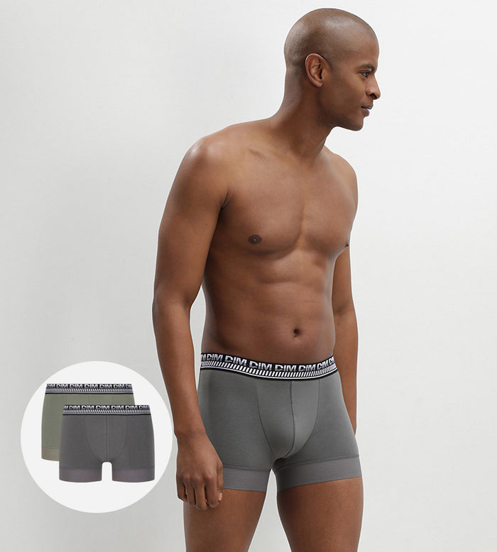 dim Lot de 2 boxers homme en coton extensible Vert Olive Stay and Fit