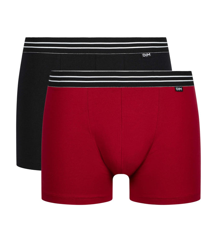 Dim Lot De 2 Boxers Homme En Coton Stretch Rouge Carmin Noir EcoDim