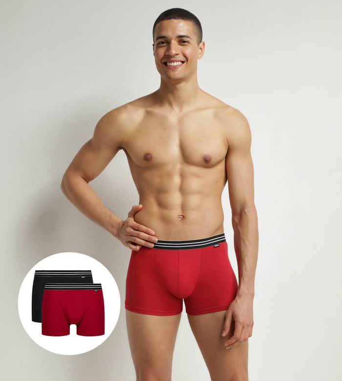dim Lot de 2 boxers homme en coton stretch Rouge Carmin Noir EcoDim