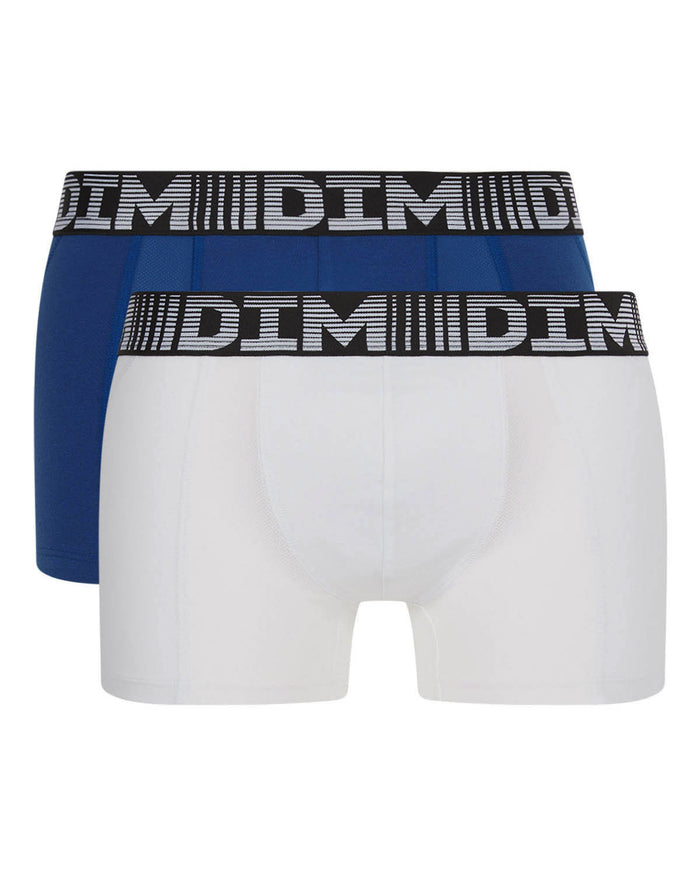 Dim Lot De 2 Boxers Homme Respirants Bleu Acier Blanc 3D Flex Air