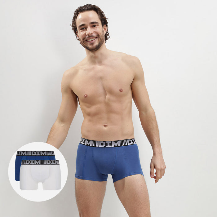 dim Lot de 2 boxers homme respirants Bleu Acier Blanc 3D Flex Air