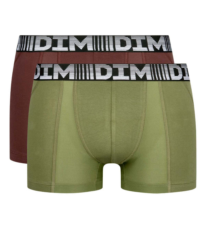 Dim Lot De 2 Boxers Homme Respirants Coton Et Lycra Kaki 3D Flex Air