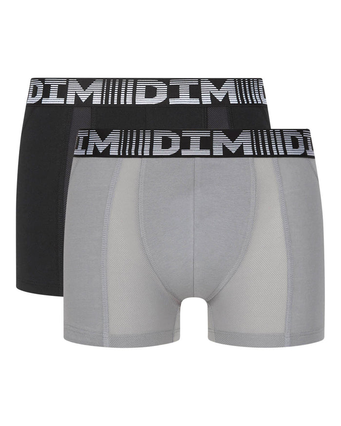 Dim Lot De 2 Boxers Homme Respirants Noir Gris Perle 3D Flex Air