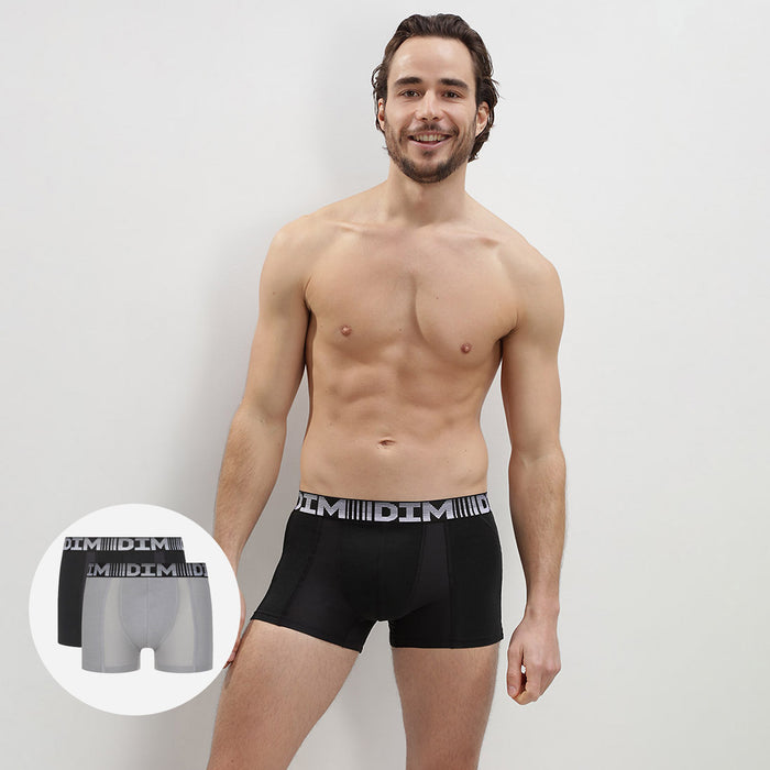 dim Lot de 2 boxers homme respirants Noir Gris Perle 3D Flex Air