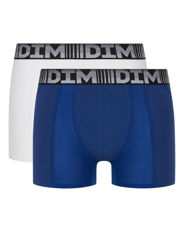 Dim Lot De 2 Boxers Longs Homme Respirants Bleu Blanc 3D Flex Air