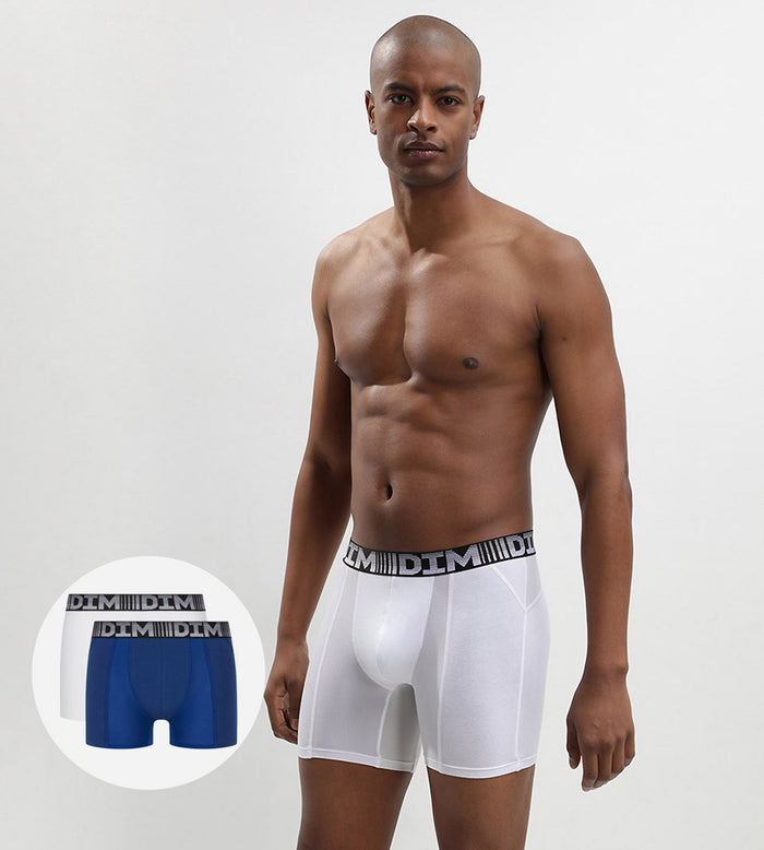 dim Lot de 2 boxers longs homme respirants Bleu Blanc 3D Flex Air