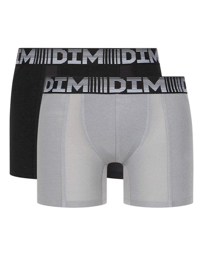 Dim Lot De 2 Boxers Longs Homme Respirants Noir Gris 3D Flex Air