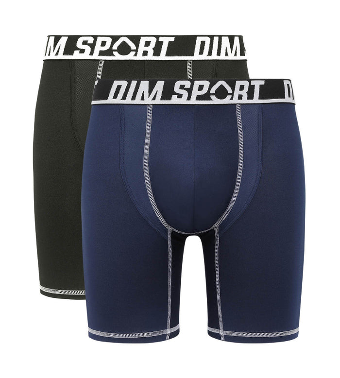 Dim Lot De 2 Boxers Longs Microfibre Thermoregulateurs Gris Noir Dim Sport