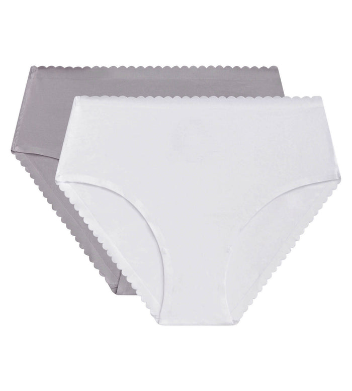 Dim Lot De 2 Culottes Hautes En Coton Stretch Blanc Gris Body Touch Easy