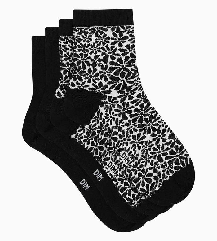 Dim Lot De 2 Paires De Chaussettes En Coton Bio Motif Fleur Noir Dim Good
