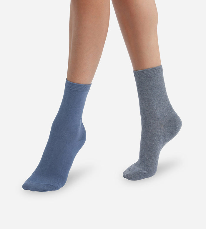 Dim Lot De 2 Paires De Chaussettes Femme Bleu Cachemire Gris Basic Coton