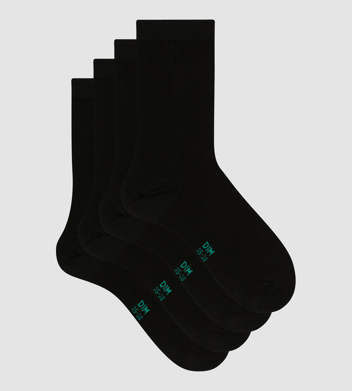 Dim Lot De 2 Paires De Chaussettes Femme En Coton Bio Noir Dim Good
