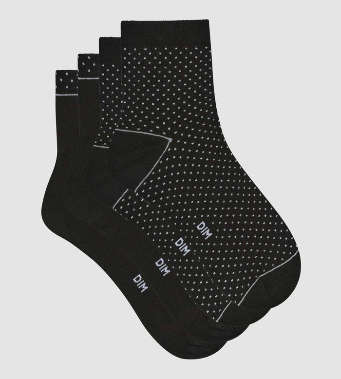 Dim Lot De 2 Paires De Chaussettes Femme En Coton Bio à Pois Noir Dim Good